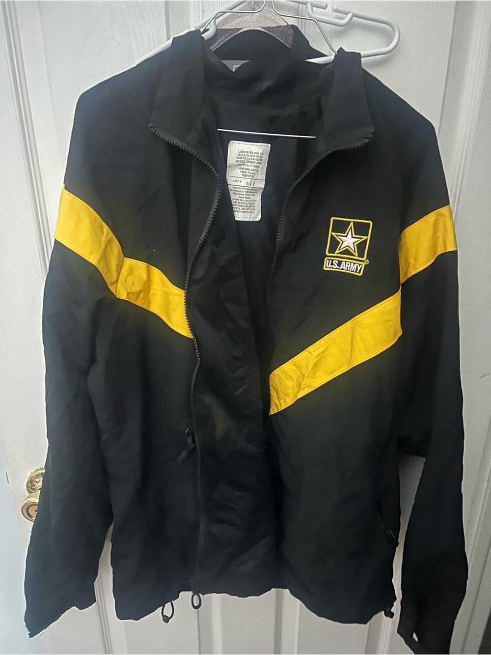 U.S. Army APFU Physical Fitness Uniform Jacket Large Black Yellow Stripe PT Wind